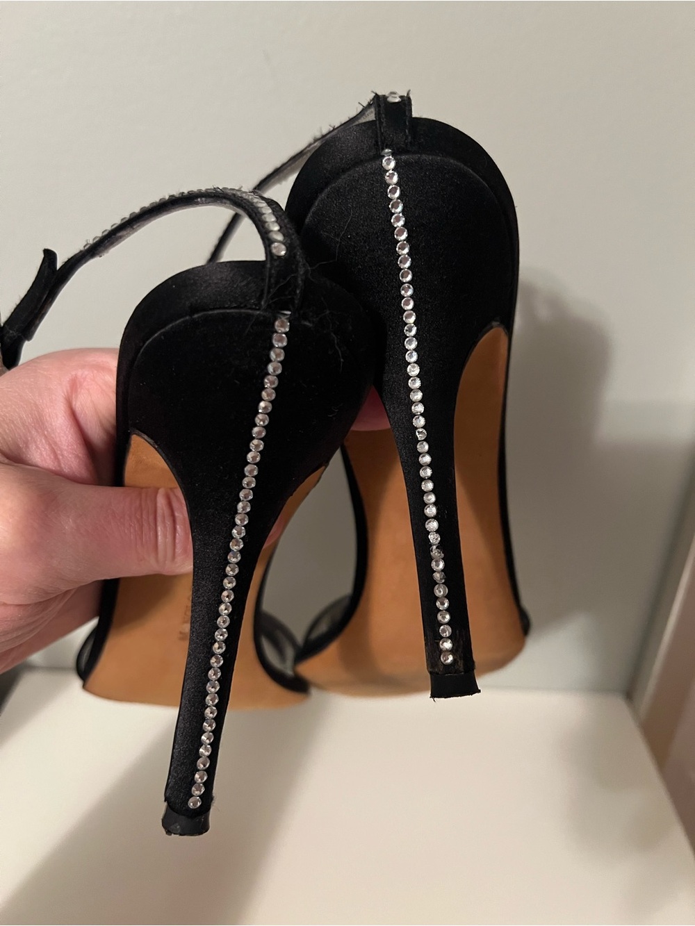 Manolo Blahnik Black Satin & Rhinestone Heels - Size 41 - Picture 8 of 11